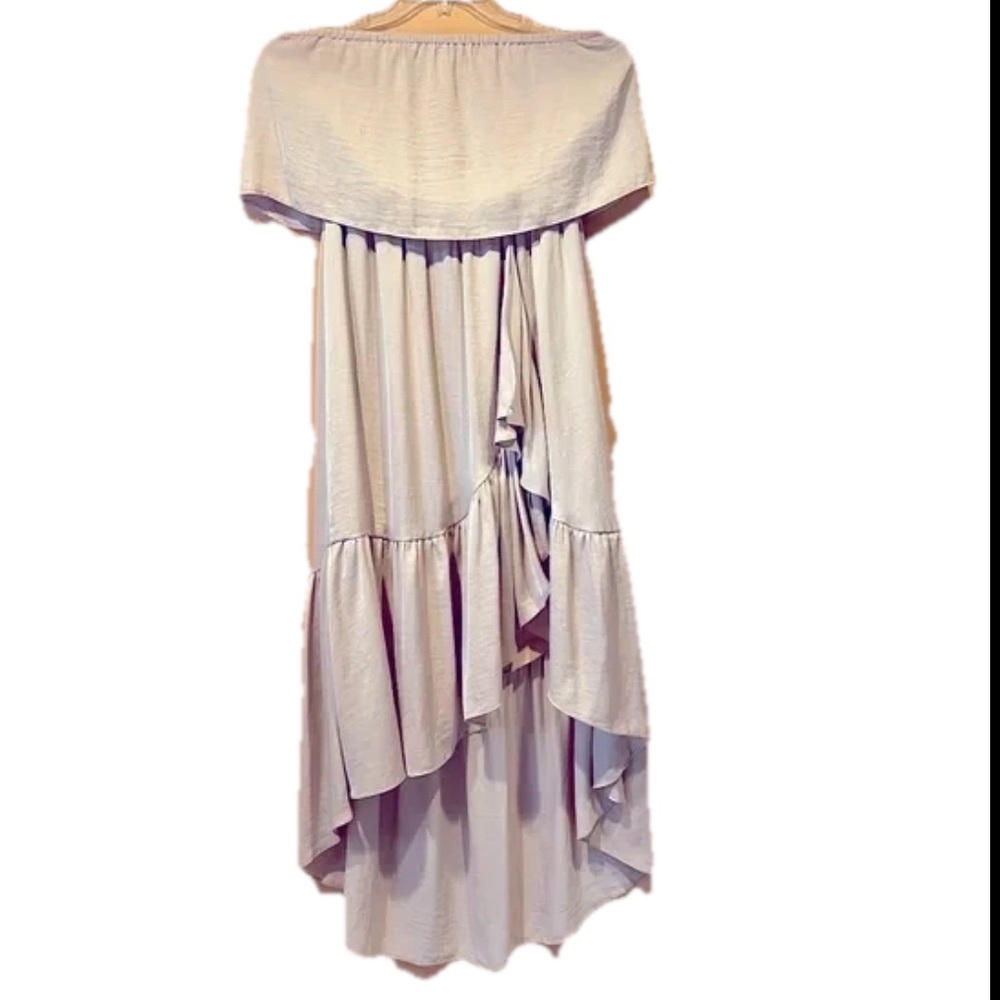 Naked Zebra Size S Beige Taupe Off Shoulder Hi Low Women’s Dress
